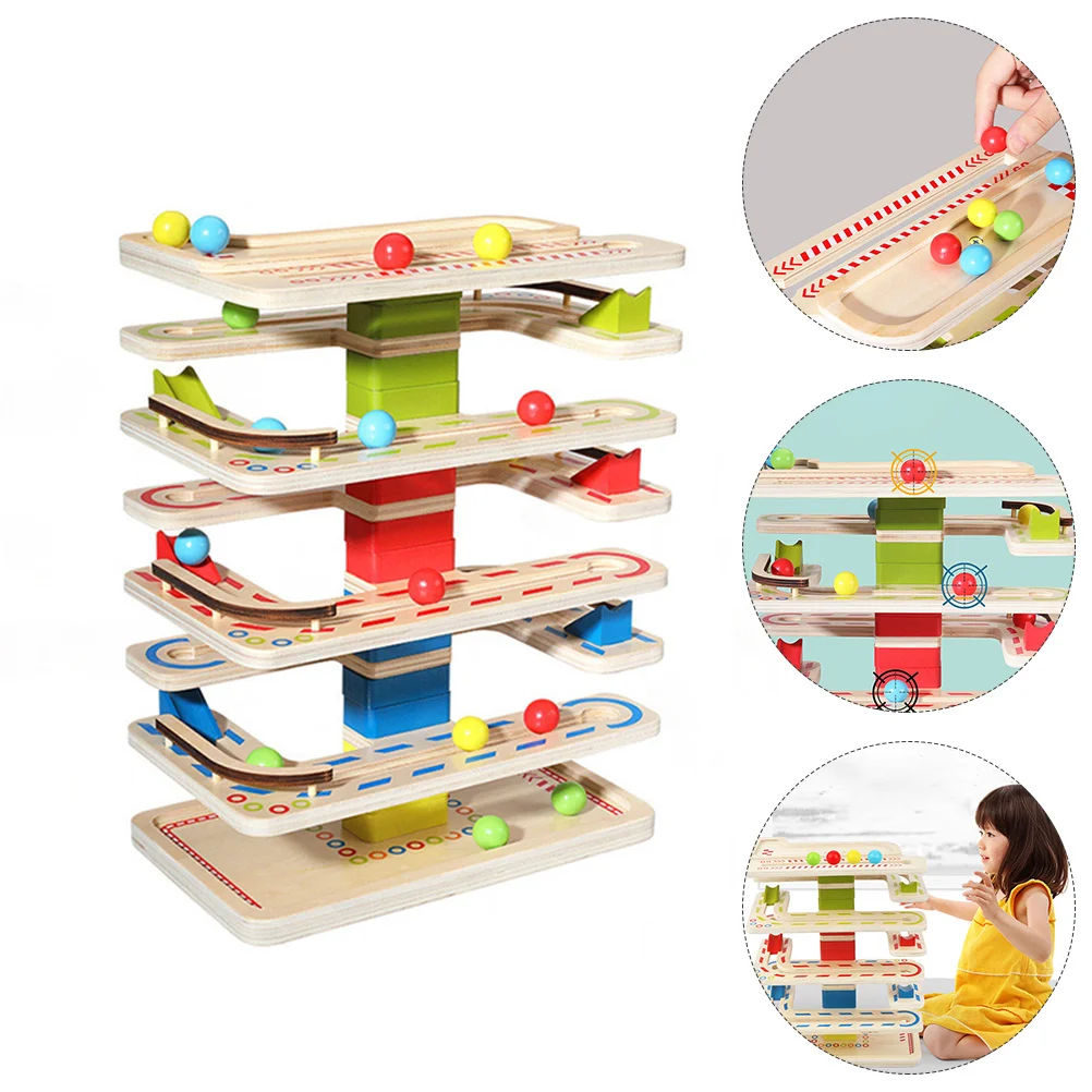 

Wood Toy Bounce Tower Baby Toys Focus Training Marbles Kids Run Track Set Kidcraft Playset Maze Plaything Drop Go Ramp