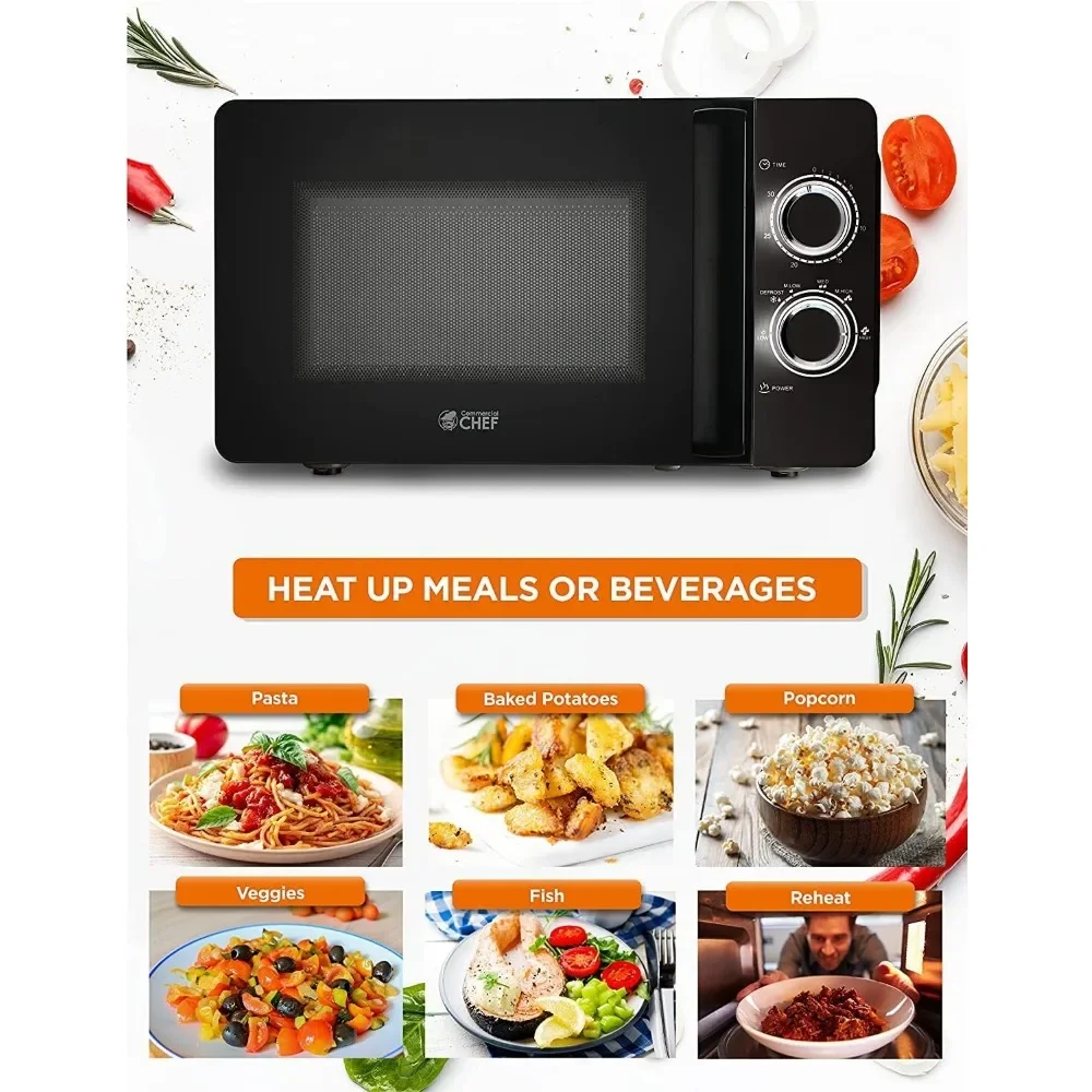 Black Microwave, with Rotary Switch Knob, 700W Countertop Small Microwave, with Microwave Turntable Plate, 6 Level Power 6