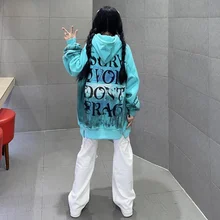 

QWEEK Harajuku Tie Dye Hoodies Women Streetwear Korean Fashion Letter Print Hooded Sweatshirt Autumn Winter 2022 Plus Velvet