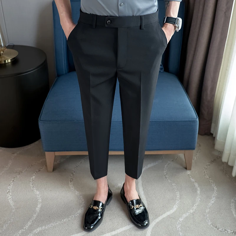 Herren Business Hose Knöchellang - Leichte Anzughose Mit Dehnbarem Bund Für Büro & Alltag