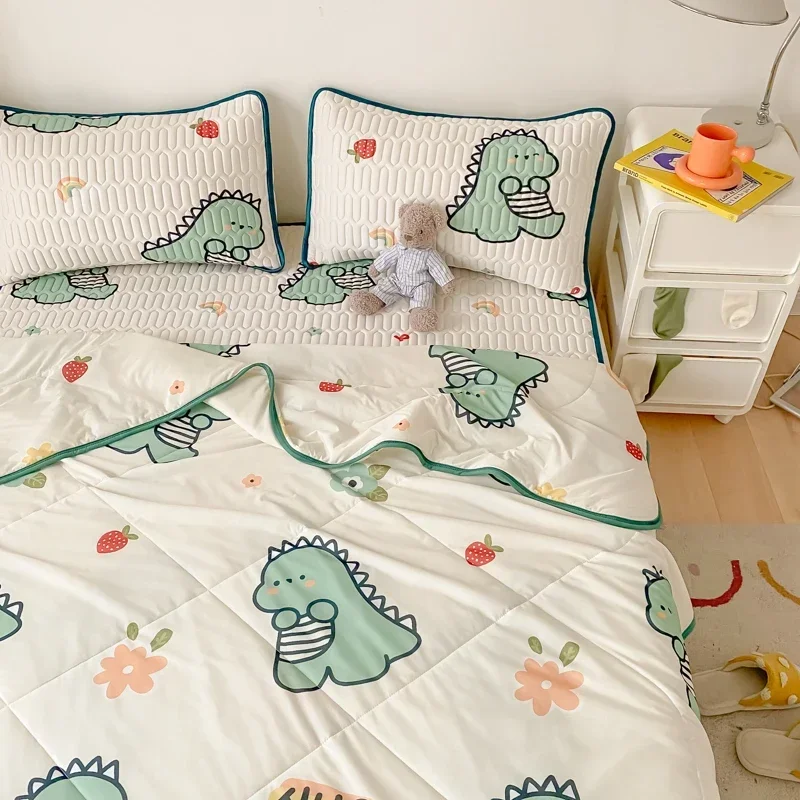 Double Sided Cool Feeling Summer Blanket Set Silky Summer Comforter Bedding Sets Ice Silk Cooling Quilt Latex Fitted Sheet Set summer quilt,summer quilt set