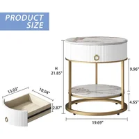 Round Side Table with Drawer, 2 Tier Night Stand with Shelf, Modern Side Table with Gold Legs for Living Room, Bedroom, Dorm 2
