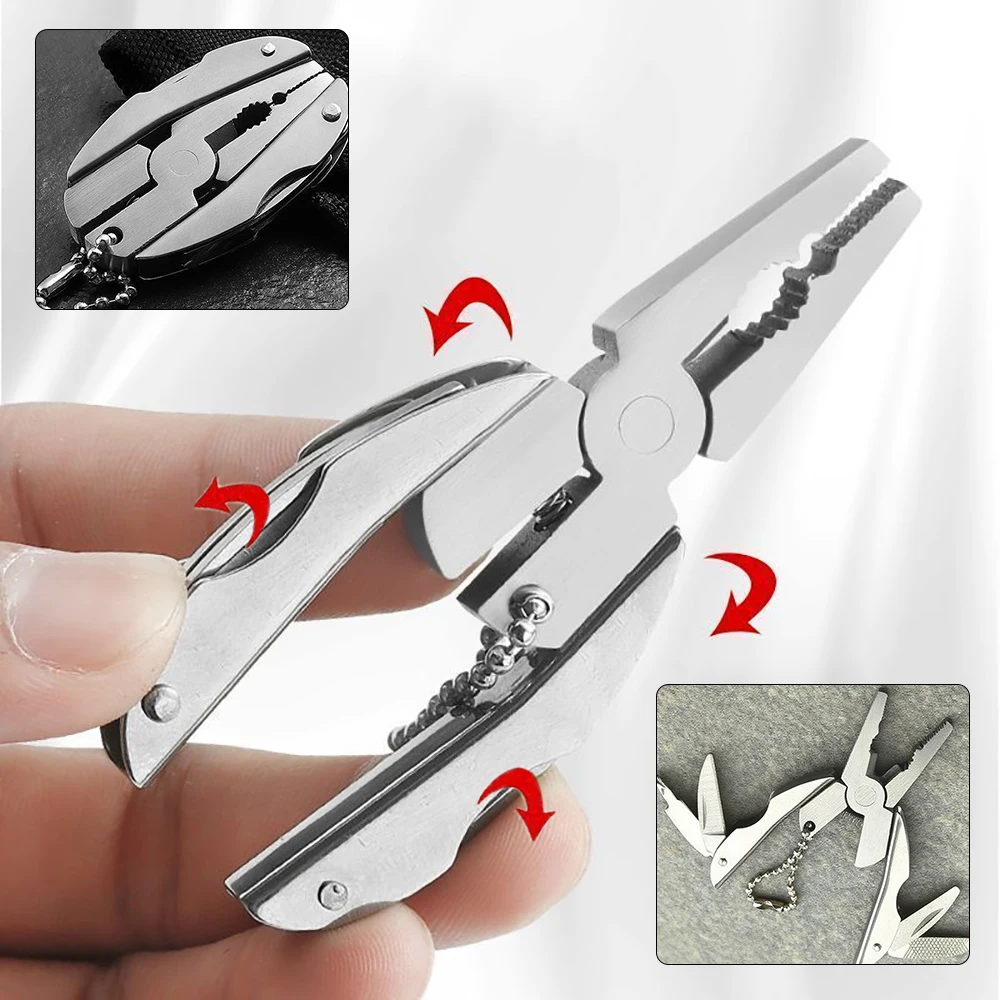 Compact Stainless Steel Multi-Tool Keychain with Pocket Folding Pliers for Outdoor and Everyday Use