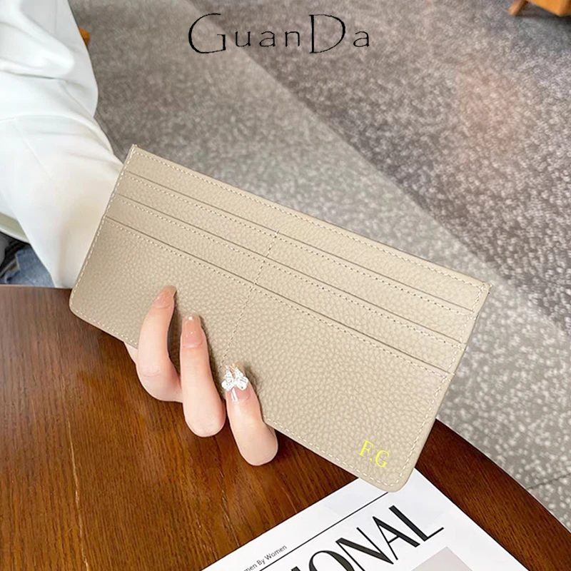

Custom Letters Cowhide Long Slim Card Holder Leisurely Fashion Luxury Thin Coin Purse Versatile Genuine Leather Card Case Wallet