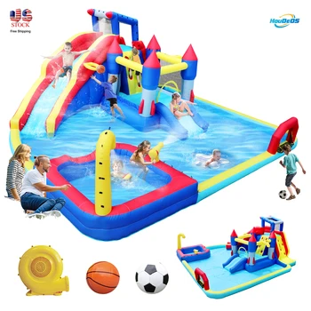 Inflatable Slide Water Park Trampoline Bouncing House Outdoor Garden For Endless Fun to Kids with Blower and Toys 1