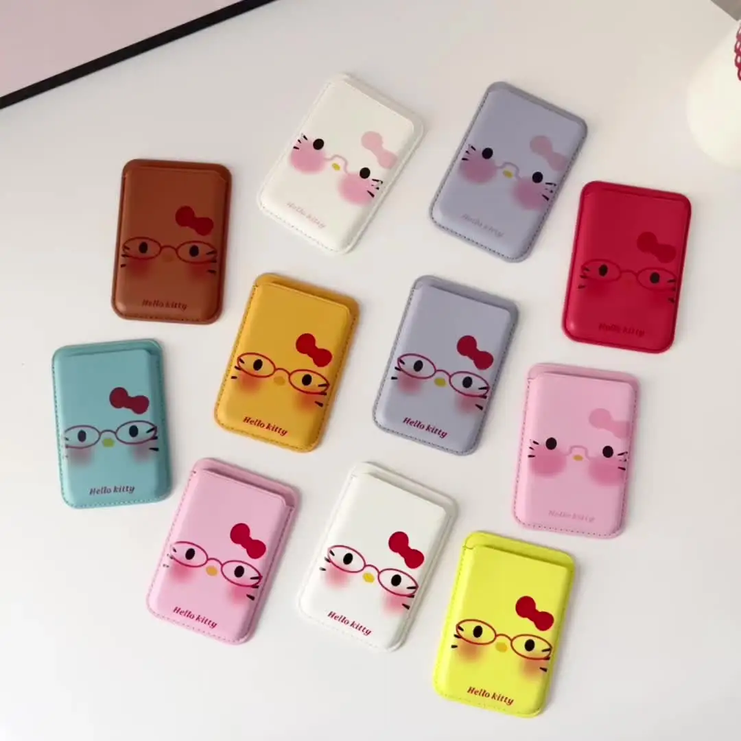 Leuke Hello Kitty Magnetische Kaarthouder Cartoon Bril Snoep Case Voor iPhone 17 16 13 14 12 15 Pro Max voor Magsafe Wallet Cover