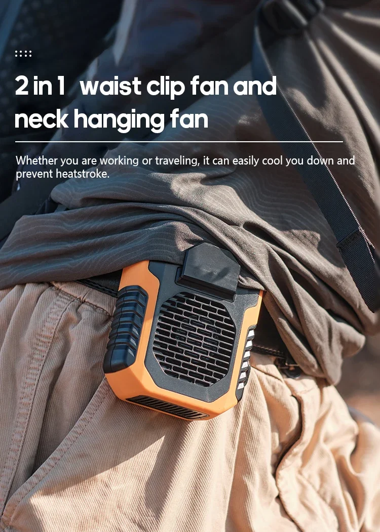 Description Picture 2 of itemPortable Camping Waist Fan 6000mah Rechargeable Bladeless Turbo Hand Held Fan Outdoor Sports Travel Hanging Neck Fan
