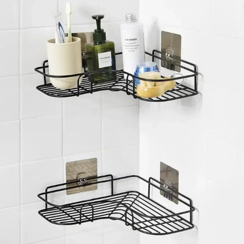 

Shower Storage Rack Mounted Corner Organizer Bath Holder Basket Drain Bathroom Shampoo Wall Iron Shelves Accessories Punch-free