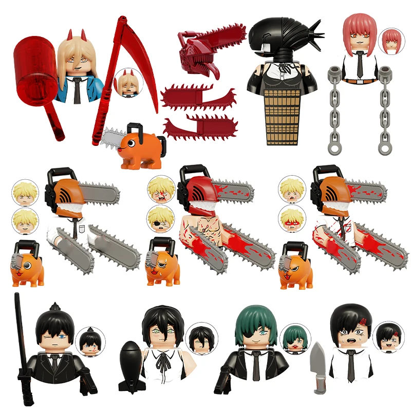 KT1067 Chainsaw Man Anime Denji Pochita Power Electric Times Beam Tolka  Angel Building Blocks Mini-Figures Kids Toys