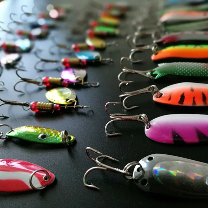 30pcs/lot Spinners Atificial Fishing Lure Mixed Metal Spoon Lures