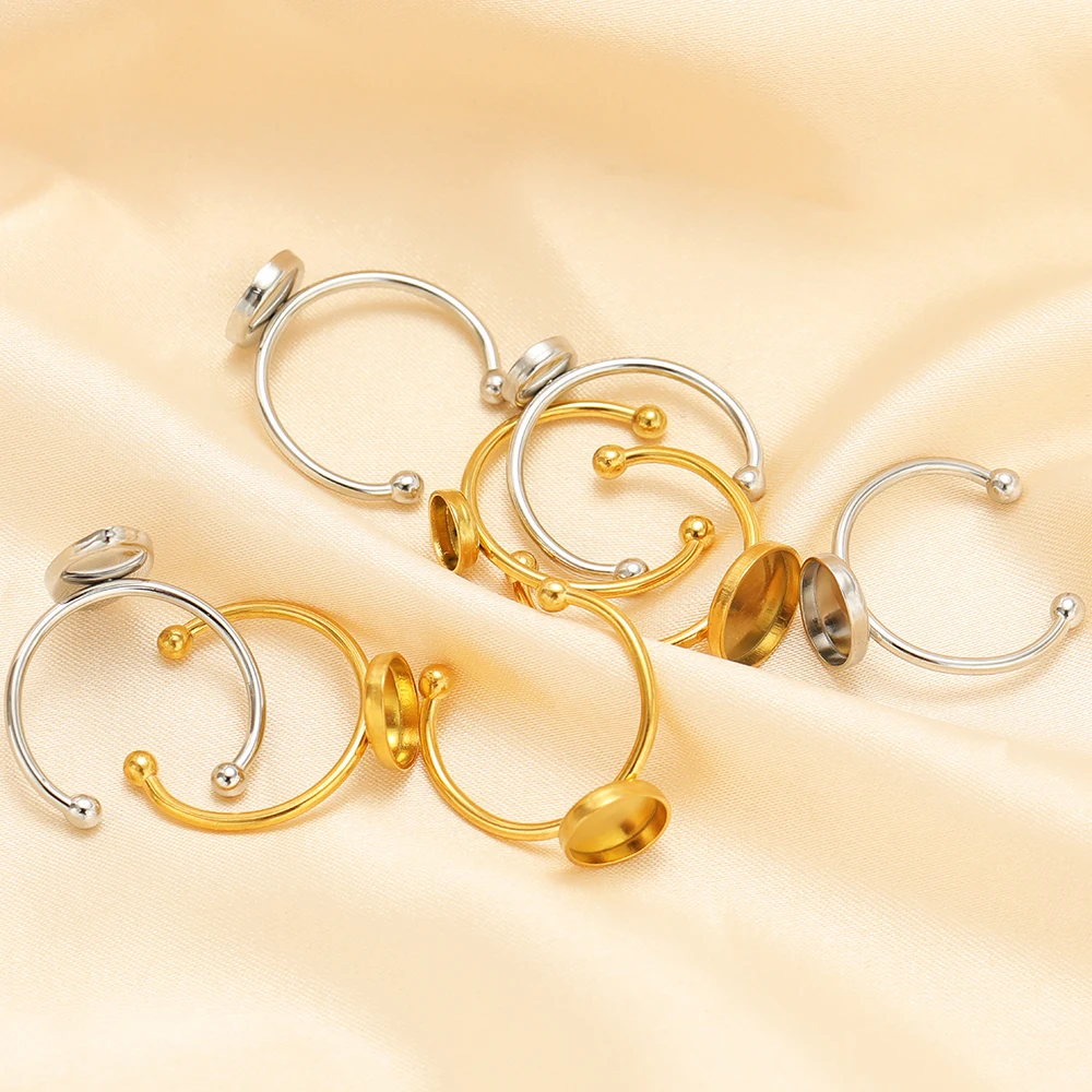 10 Stück verstellbare offene Ringfassungen aus Edelstahl, leere Basis, Lünette, Cabochons, Ringe für DIY-Schmuckherstellung, Fingerzubehör – Detail 1