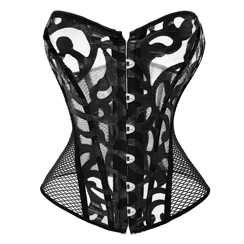 

Plus Size XS-6XL Women's Breathable Shapwear Costumes Sexy Transparent Mesh Corselet Hollow Out Corset Bustier Top With G String