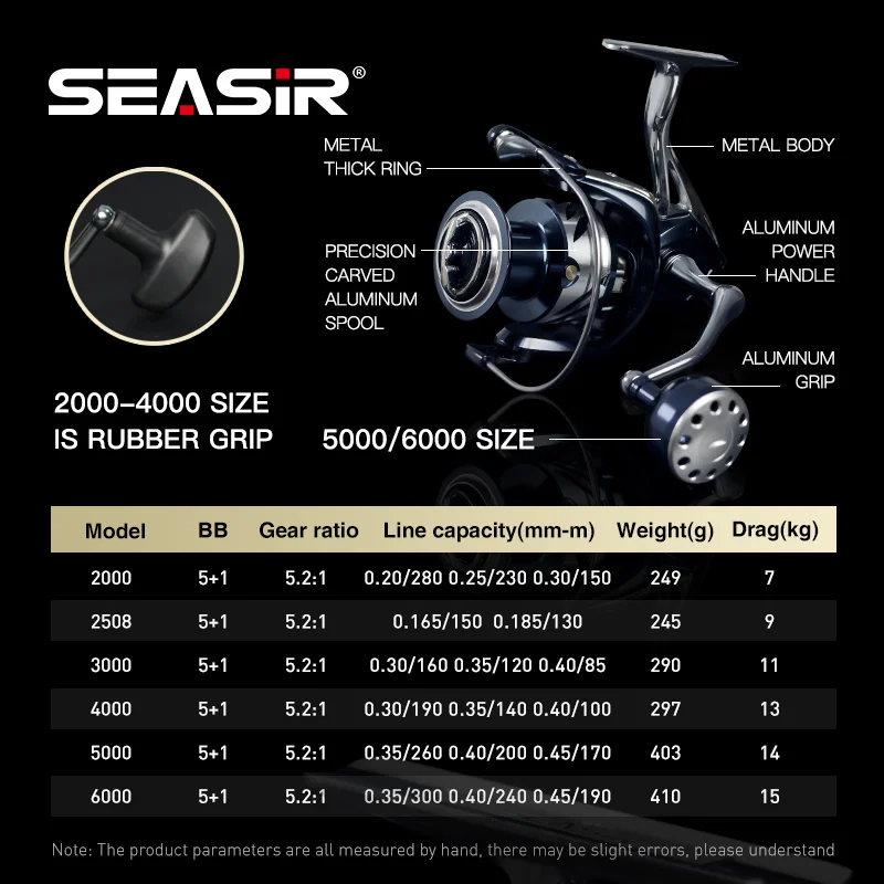 SEASIR Contra Spinning Fishing Reel 2000-6000 5.2:1 Max Drag 15KG