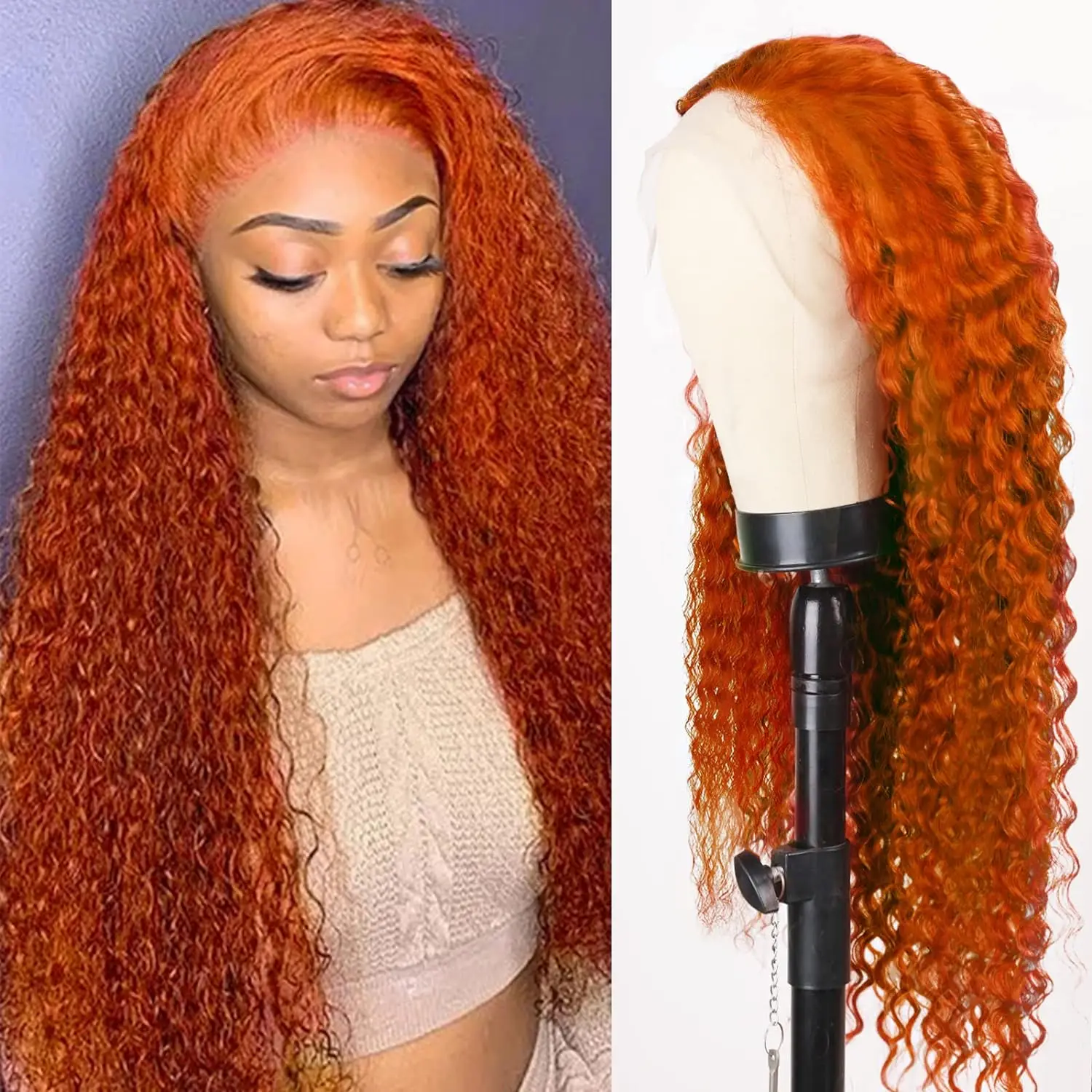 

30 inch Ginger Deep Wave 13x6 Lace Front Wigs Human Hair Brazilian 180% Density Orange Curly 13x4 Lace Frontal Wig Glueless Wigs