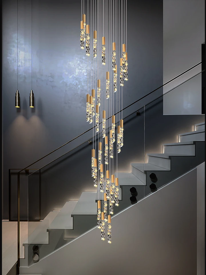 Villa Duplex Crystal Pendant Lamp Rotating Staircase Long