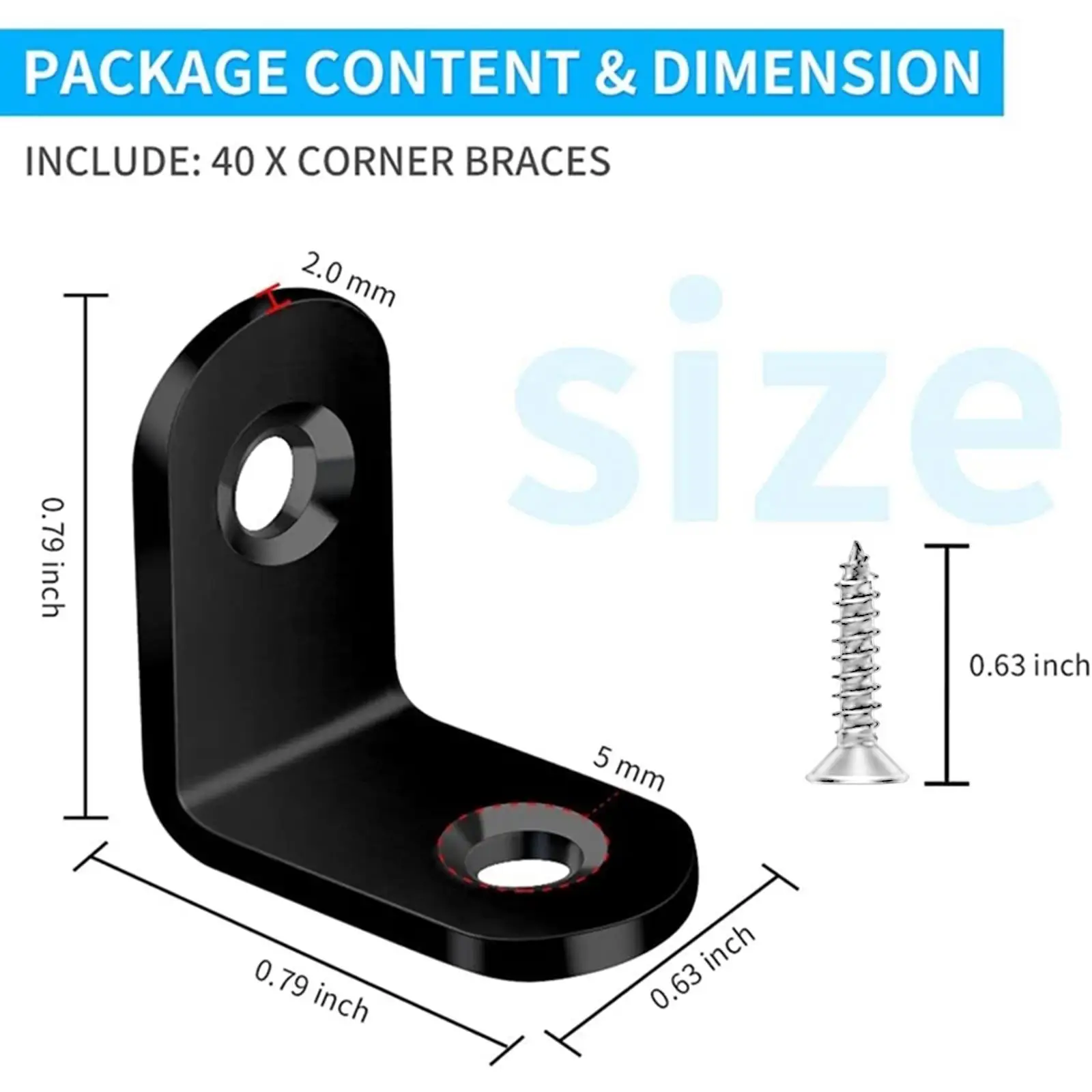 40 Pieces L Bracket, Stainless Steel Corner Bracket with Screws, Angle Bracket Set for Wooden Cabinet Dressers Tables