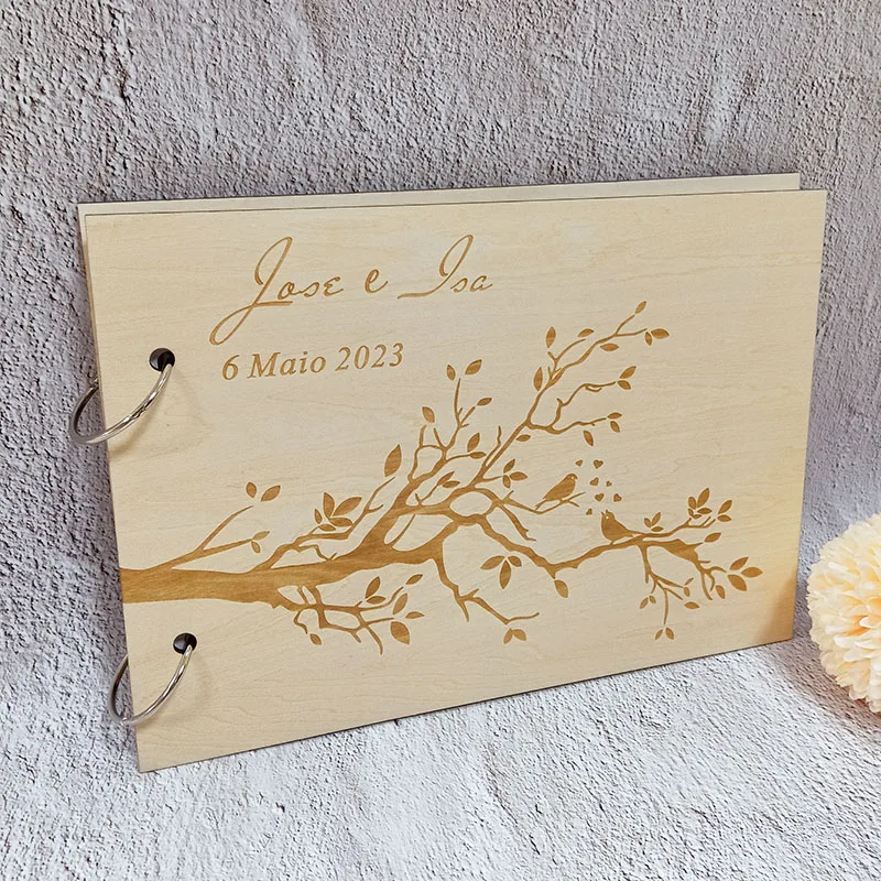 Romantic Wedding Guestbook Personalized Guest Book Wooden Engraved Wedding Album Party Welcome Message Album Bridal