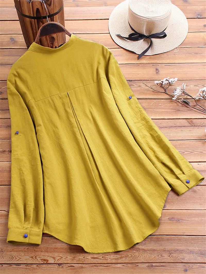 Ladies Long Sleeve Blouse Top Shirt Spring Autumn Casual Female Women Solid Single Breasted Blouse Shirt Top Plus Size 3