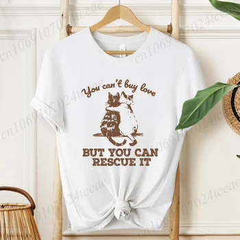 You Can't Buy Love Funny Cat Print Streetwear T-shirt Harajuku Clothes Fashion Girls T Shirt Short Sleeve Summer Tee Casual Tops 1