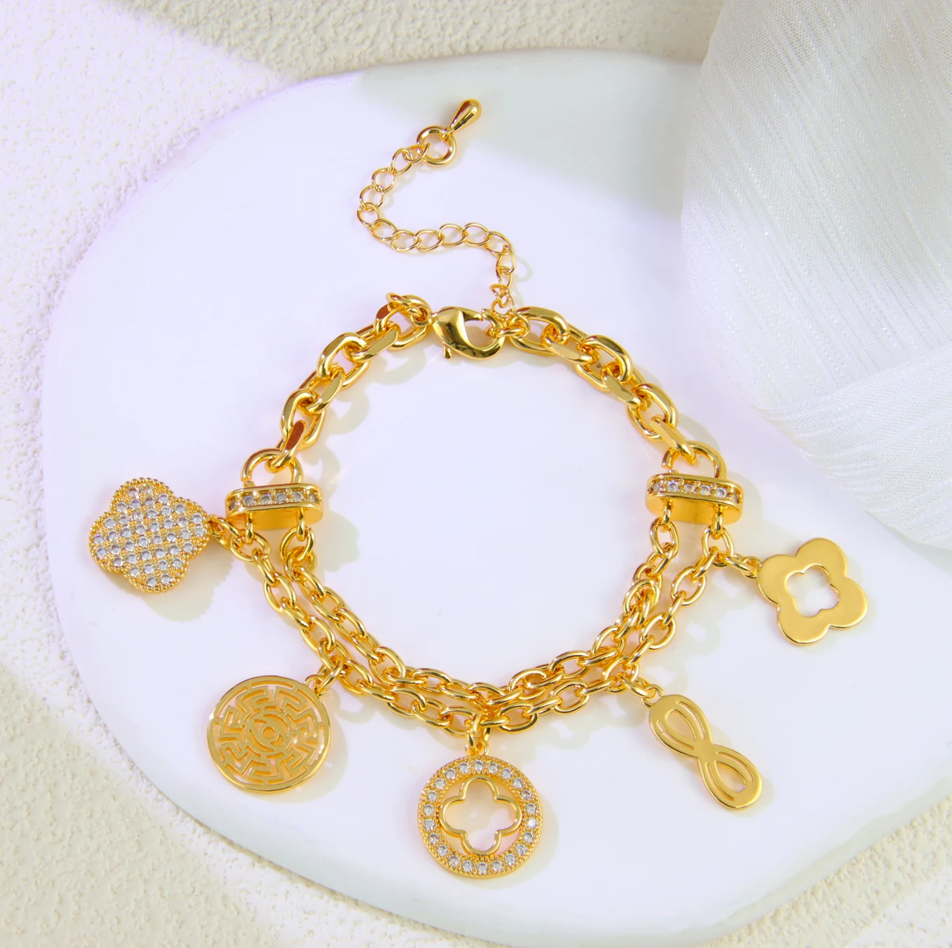 Italienische Mode Hip-Hop Armband 21k Vergoldet Arabisch Muslimisch Zirkonia Glücksarmbänder Dubai Damen Event Party Vintage Schmuck – Detail 14