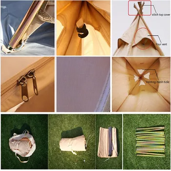 Outdoor Three Season Cotton Canvas Camping Pyramid Tent Adult Teepee Tent Indian Tipi Tent for 1~2 Person 5