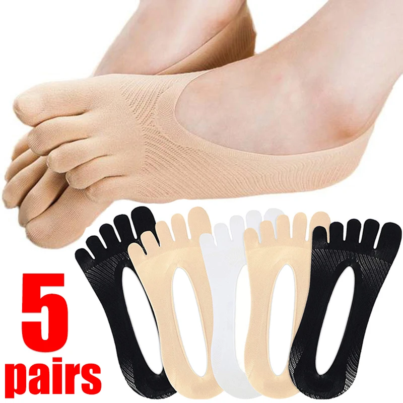 

5Pairs Women Summer Five-Finger Socks Ultrathin Funny Toe Invisible Sokken With Silicone Anti-Slip Breathable Anti-Friction Sock