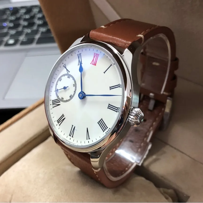 

Мужские механические часы-пилот GEERVO без логотипа, с сапфировым стеклом или минеральным стеклом, эмалированным белым циферблатом, Азиатский стиль ETA6498, 44 мм