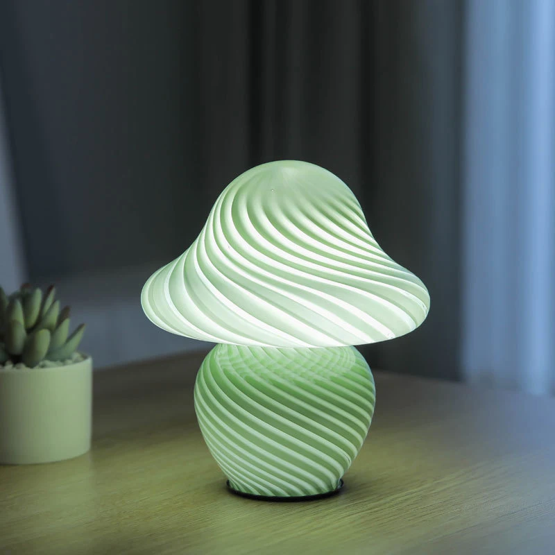 

Mushroom Table Lamp Korean Style Interior Striped Glass Desk Lamps Bedroom Led Night Light Bedside Bar Nightstand Light Fixtures
