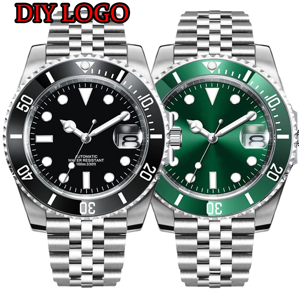 

Часы мужские стерильные, серебристые, с черным, синим и зеленым циферблатом, Водонепроницаемость 100 м, сапфировое стекло NH34 NH35, автоматические механические часы, 40 мм