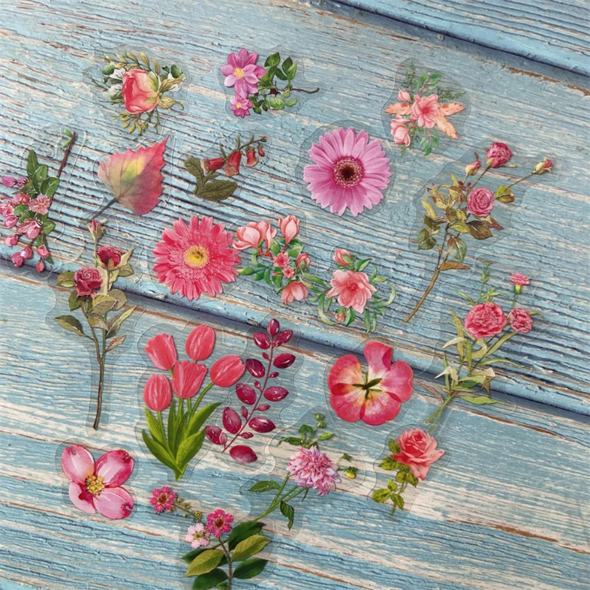 100pcs Colorful Pink Flower Style PVC Sticker Tag Card Set Scrapbooking DIY Gift Decoration