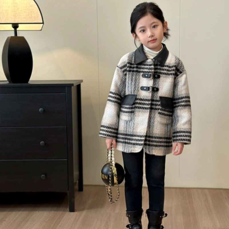 

Girls Woolen Coat Overcoat Jacket Windbreak 2023 Hot Warm Plus Thicken Winter Cotton Teenagers Outwear Children's Clothing