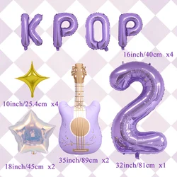 Vibrant Purple Guitar Balloon Set with Golden Stars - K - pop Party Decoration Pack - 35INCH (2)