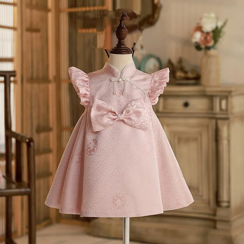 

New Baby Girls Pink Princess Ball Gown Toddler Cute Bow Design Birthday Baptism Party Eid Boutique Dresses y1240