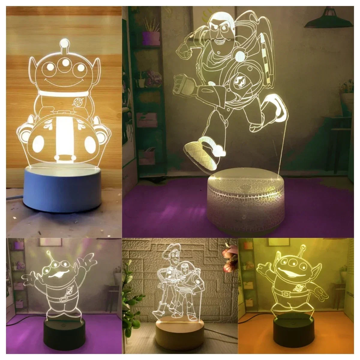 Disney Toy Story Buzz Lightyear Aliens 3D Light For Kids Led Night Lamps For Children Bedroom Decortion Lampada Da Tavolo Regali Di Natale