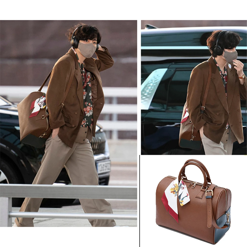 Brown Handbag Full Size Kpop Fashion Korean Large Capacity Bag Mini Size  Mute Boston Bag Kim Taehyung V Same Shoulder Bag