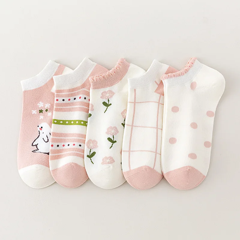 

Rabbit Woman Sock Cartoon for Women Socks Casual Kawaii Fashion Sweet Pink Invisible Boat Sox Cotton Spring Summer Stockings