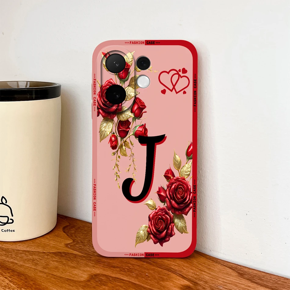 Fashionable Rose Letters Soft Liquid Silicone Phone Case with Camera Coverage and Anti-Drop Protection