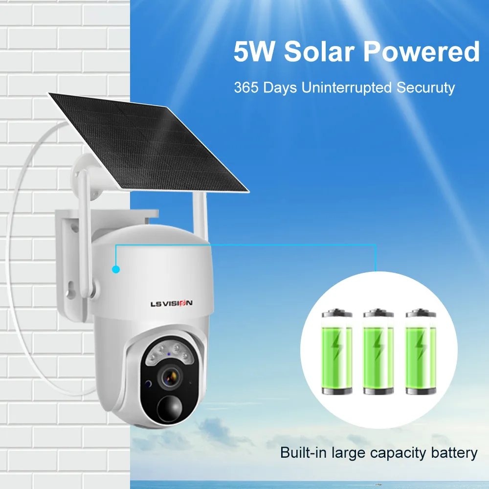 LS VISION 4G/WIFI 4MP Security Camera with Solar Panel Outdoor Wireless Security Protection Monitoring, Built-in Battery PTZ Cam
