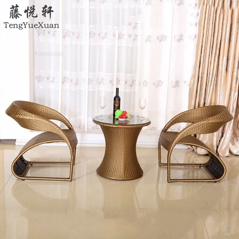 Description Picture 4 of itemNordic Rattan Garden Furniture Sets Outdoor Patio Furniture  Light Luxury Table and Chair Three-Piece Set Home Outdoor Furniture