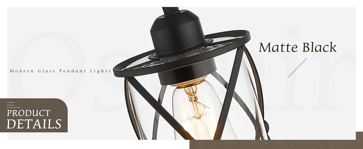 Description Picture 2 of item2 Pack Mini Glass Pendant Light for Kitchen, Cage Pendant Lighting in Black Finish with Clear Glass, Adjustable Length