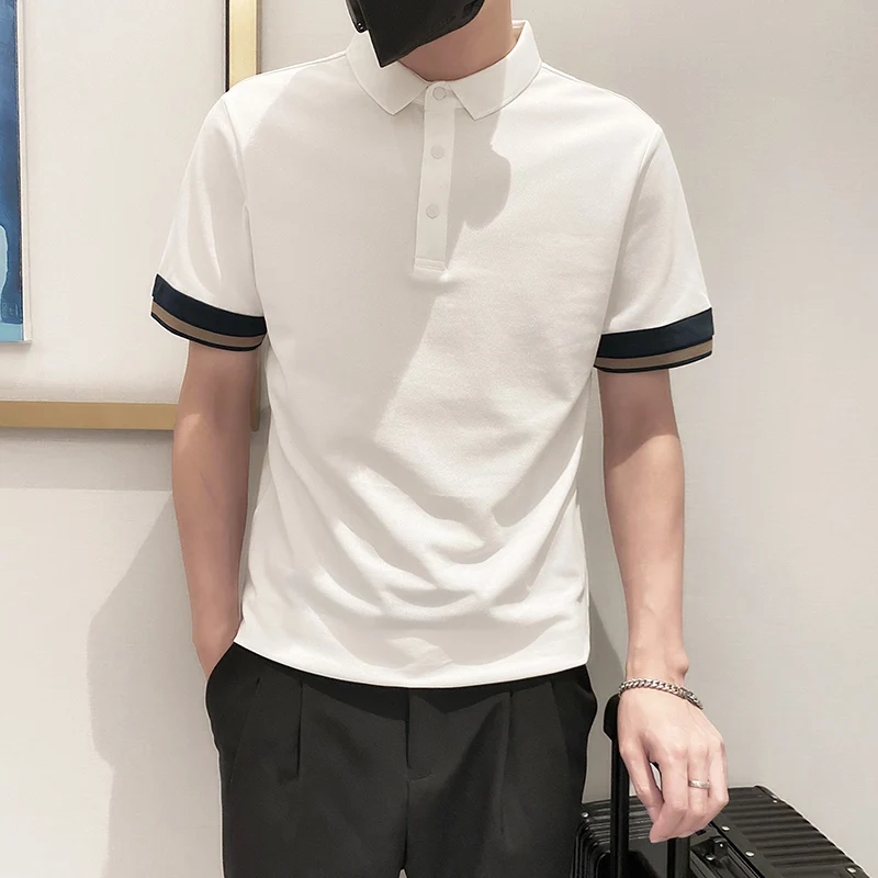 

Рубашка-поло мужская с коротким рукавом, повседневная приталенная, с лацканами, деловая уличная одежда, топ, лето 2023