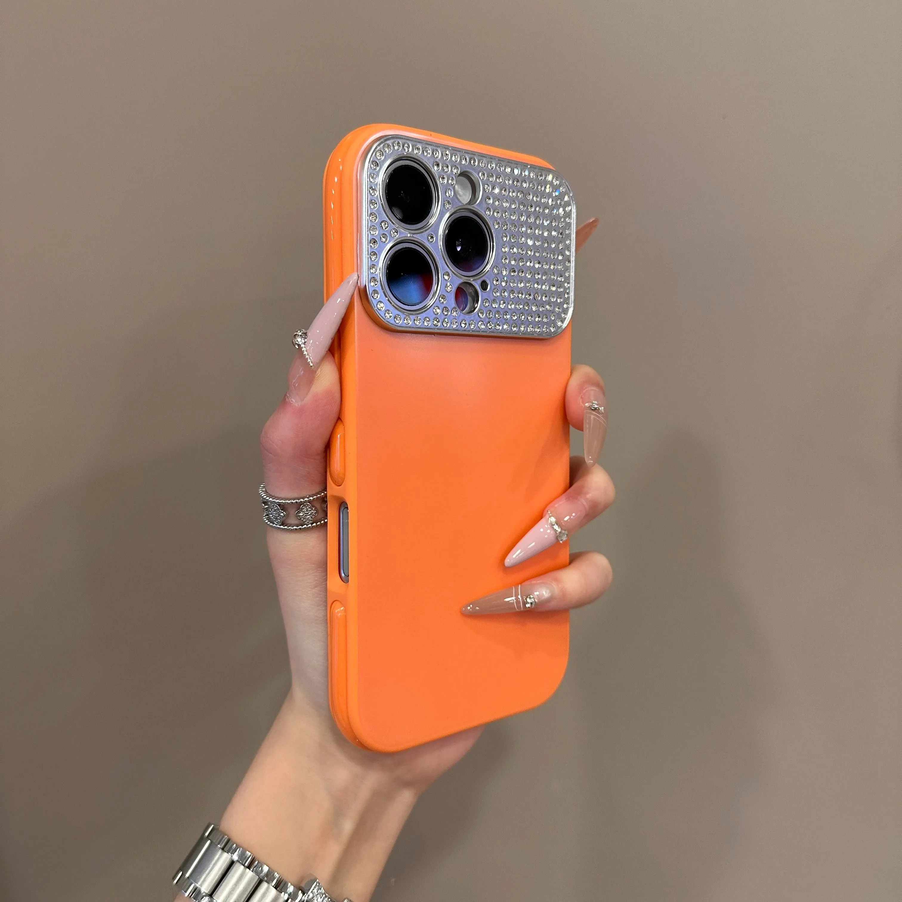 Glamorous Glitter Shockproof Camera Protection Case with Diamond Accents - Candy Color Bumper