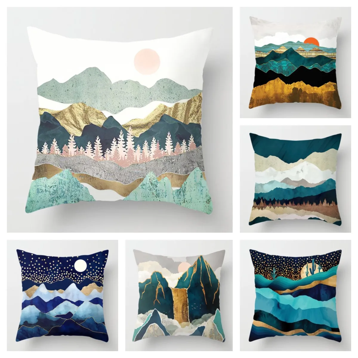 

Nordic Mountains Moon Sunrise Metal Painting Pillowcase Sofa Decoration Cushion Cover 45*45 Home Decoration Cushion Cover