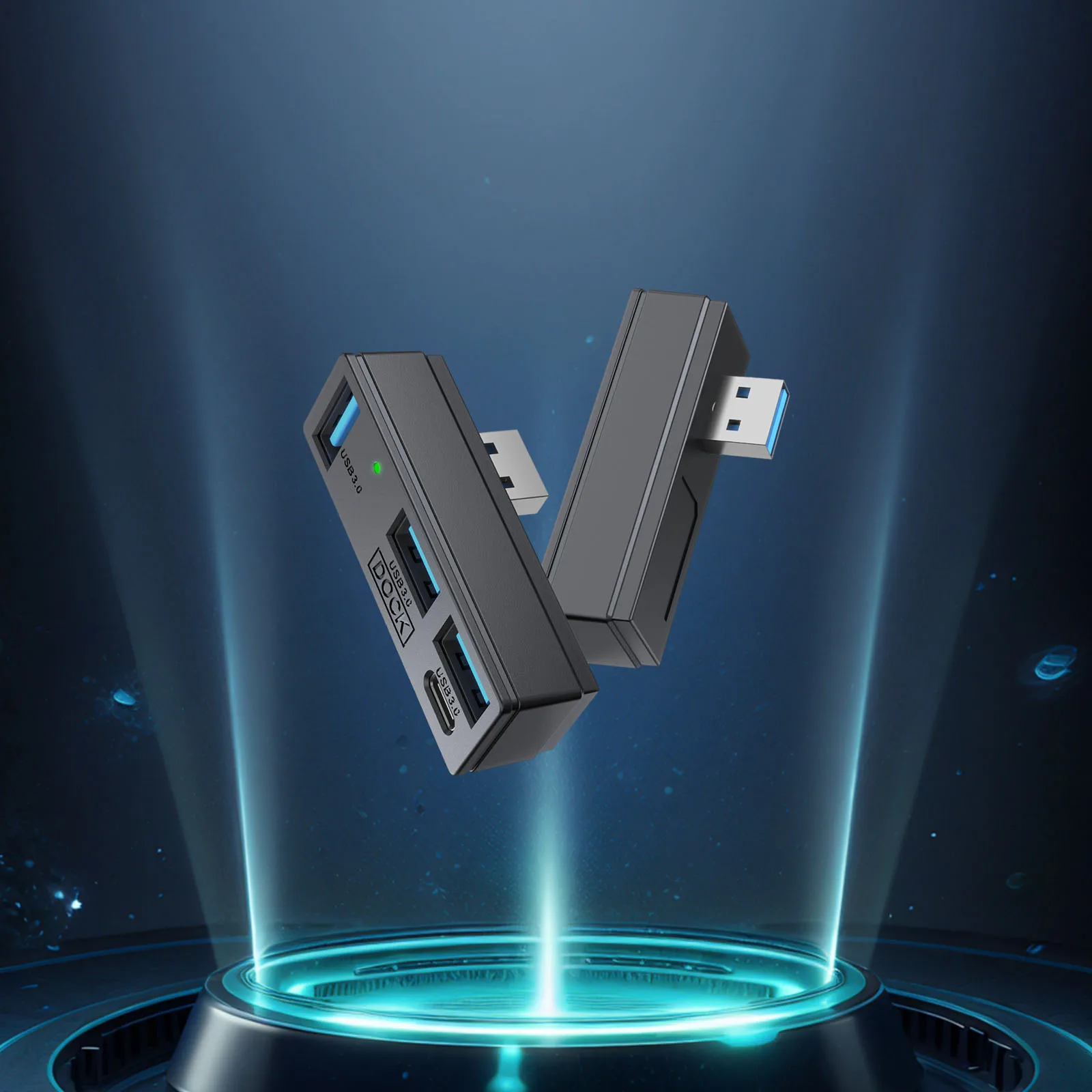 PC 노트북용 4 in 1 USB 3.0 허브, 멀티 포트 도킹 스테이션 USB 허브 확장기, 5Gbps 플러그 앤 플레이, 표시등 및 파우치 포함