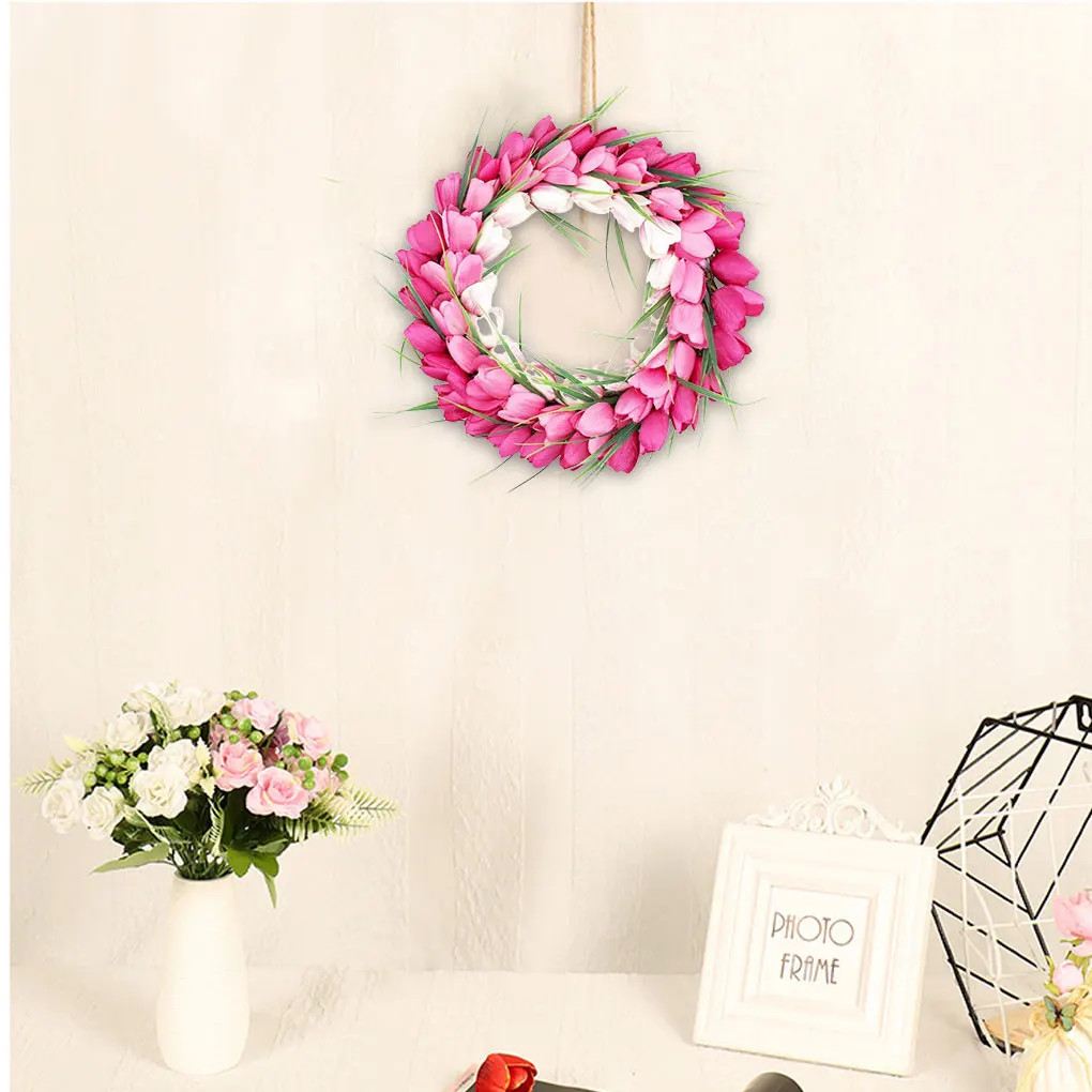 

Fake Wreath Tulip Door Hanger Faux Flower Decor Artificial for Wedding Banquet Wall Orange 40CM