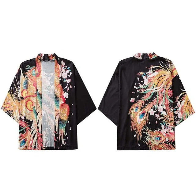 Men's Summer Short-sleeved Printed Shirt Fashion National Trend Harajuku Retro Cardigan Kimono Japanese Summer