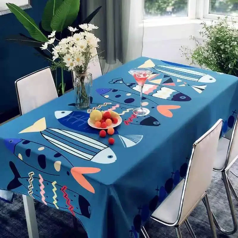 

Nordic Literary Plaid Tablecloth White Fish Every Year Printing Restaurant Table Cover Coffee Waterproof Square Nappe De Table