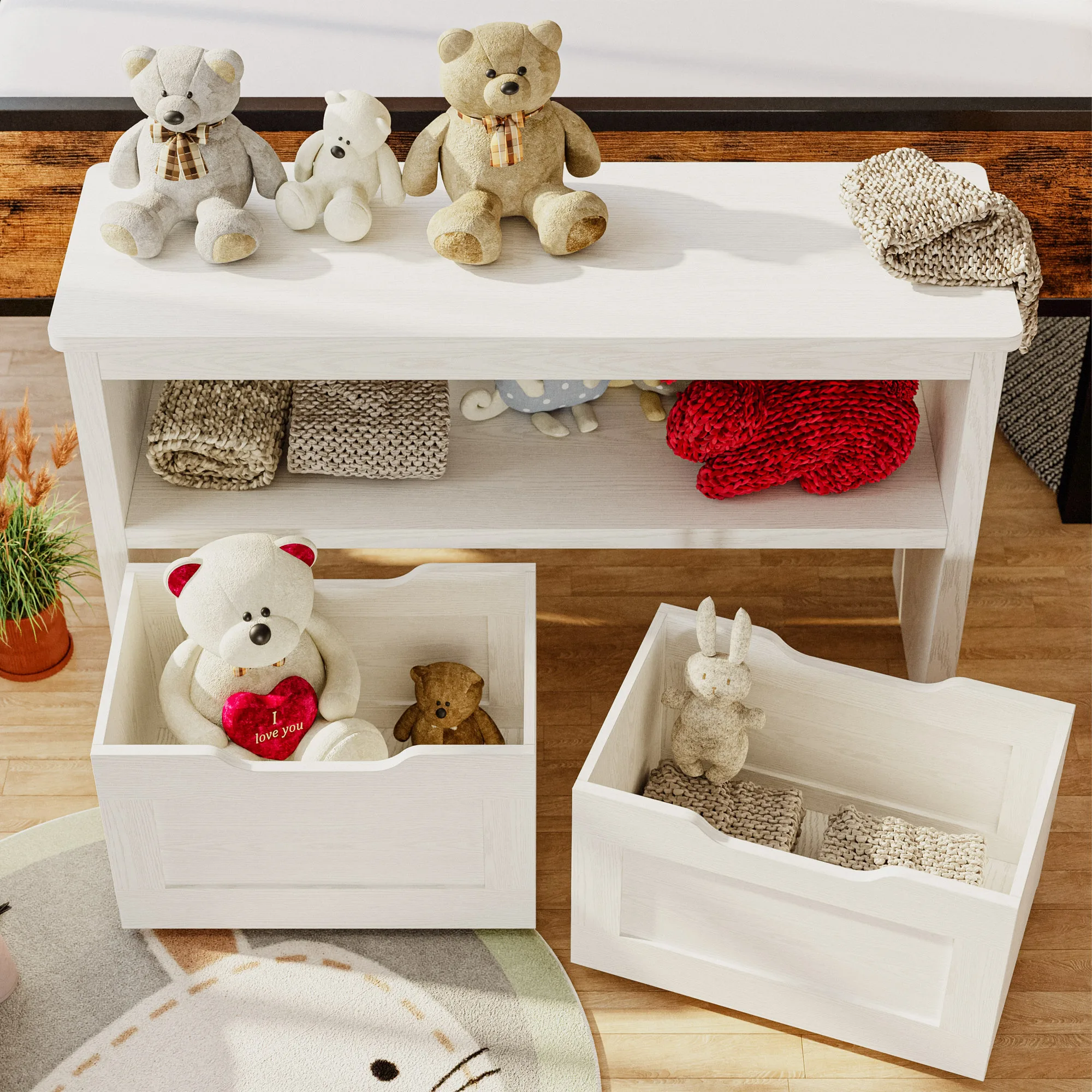 IRONCK Toy Storage Organizer for Boys and Girls, with Drawers, Wheels and Open Shelf for Nursery, Playroom, and Bedroom, White 4