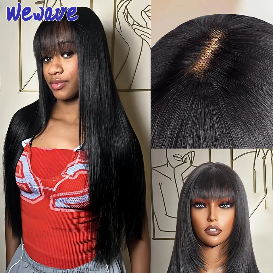 Human Hair Wigs 3X1 Middle Part Lace Wig Bone Straight With Bangs Brazilian Full Machine Made For Women