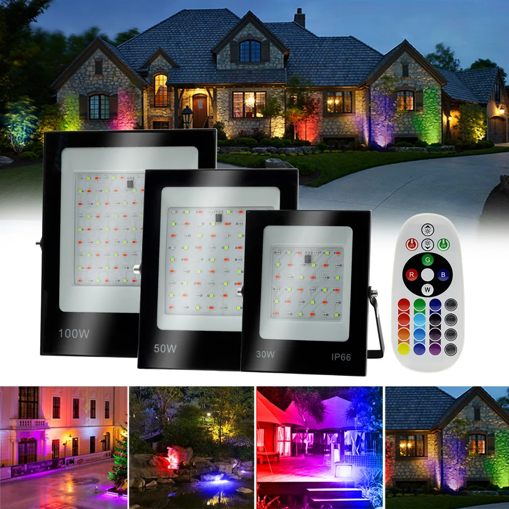NEARCAM outdoor landscape waterproof lighting200W colorful RGB floodlight with remote control 100W color changing LED floodlight nearcam 110v 240v led switching power supply lighting transformer 5v12v15v24v36v48v power supply led lamp with power adapter